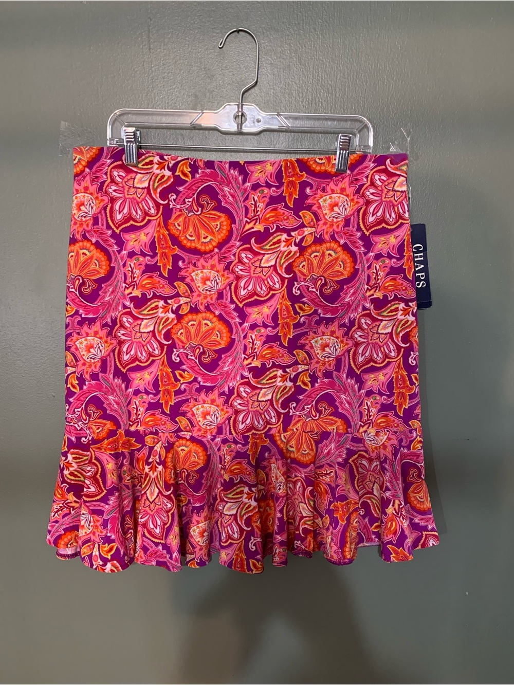 Chaps Pink & Orange Paisley Ruffle Hem Mini Skirt